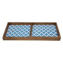 2-Compartment Blue Tile Wood Tray, 14" -Karaca House Shop 2 compartment blue tile wood tray 14 2