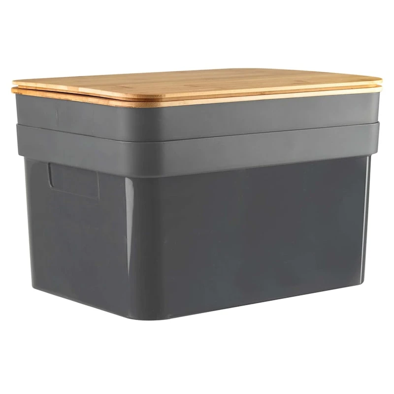 2-Pack Black 15L Storage Bin With Bamboo Lid, Large 3 2-Pack Black 15L Storage Bin With Bamboo Lid, Large
