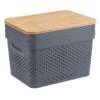 2-Pack Grey Storage Container With Bamboo Wood Lid, Large -Karaca House Shop 2 pack grey storage container with bamboo wood lid large