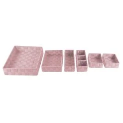 6-Piece Woven Storage Basket Set, Pearl Blush Pink