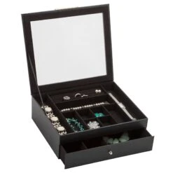 Black Jewelry Organizer With Clear Lid & Drawer