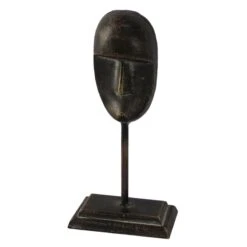 Black Metal Face Mask Sculpture, 10"