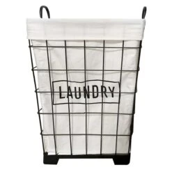 Black Square Metal Grid Laundry Hamper With Liner, Large