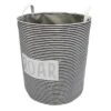Black Striped Round Laundry Hamper, Large -Karaca House Shop black striped round laundry hamper large