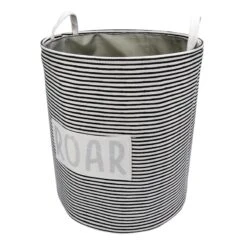 Black Striped Round Laundry Hamper, Medium