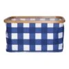 Blue Check Fabric Rectangle Basket, Large -Karaca House Shop blue check fabric rectangle basket large