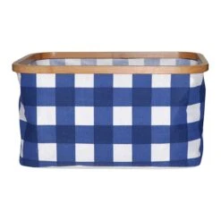 Blue Check Fabric Rectangle Basket, Large
