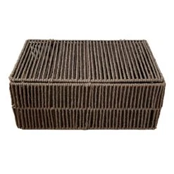 Brown Paper Rope Storage Basket With Lid, Small