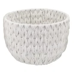 Chunky White Round Fabric Storage Basket, Small