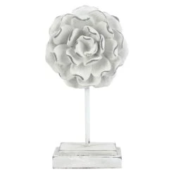 Distressed White Flower Decor, 8"