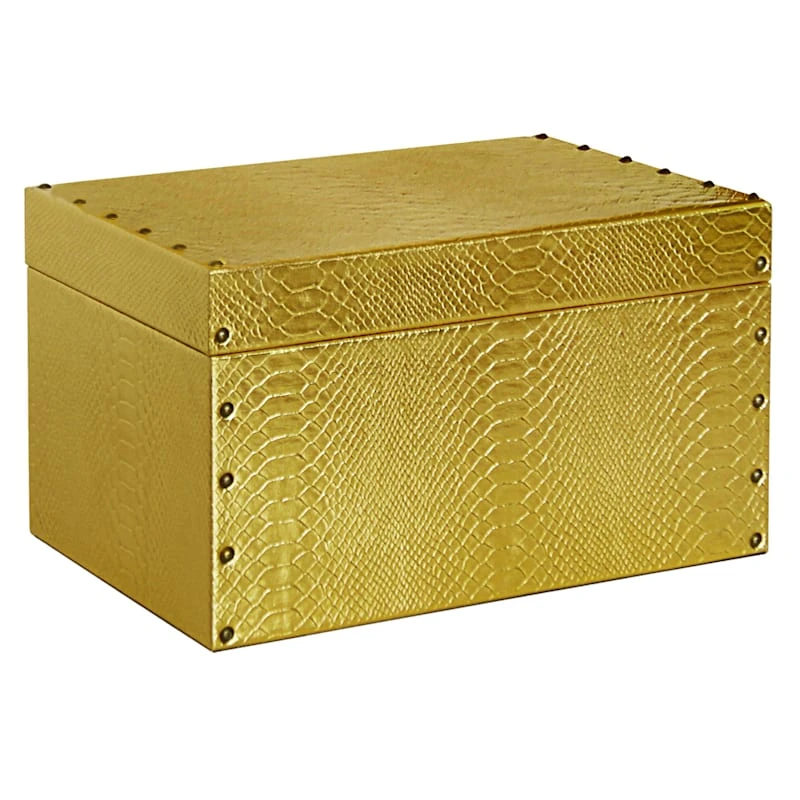 Faux Leather Gold Rectangle Box, 15x7 3 Faux Leather Gold Rectangle Box, 15x7