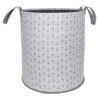 Geo Round Canvas Collapsible Laundry Hamper With Handles, Grey -Karaca House Shop geo round canvas collapsible laundry hamper with handles grey