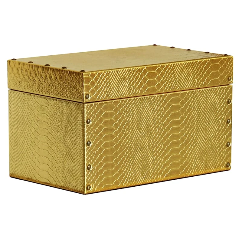 Gold Faux Leather Box, 11x7 3 Gold Faux Leather Box, 11x7