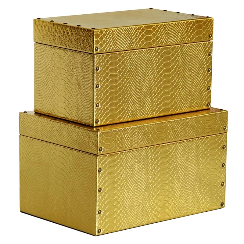 Gold Faux Leather Box, 11x7 4 Gold Faux Leather Box, 11x7 - Image 2