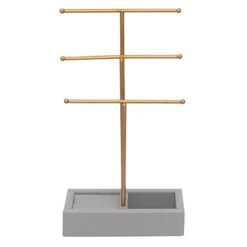 Gold Jewelry Tree With Grey Linen Organizer Base, 12"