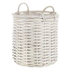 Grace Mitchell Whitewashed Round Willow Basket, Small