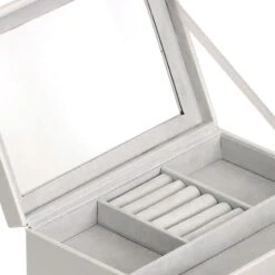 Grey Drawer Leather Jewelry Box -Karaca House Shop grey drawer leather jewelry box 2