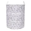 Grey Floral Canvas Laundry Hamper, Small -Karaca House Shop grey floral canvas laundry hamper small
