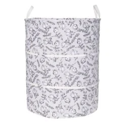 Grey Floral Canvas Laundry Hamper, Small