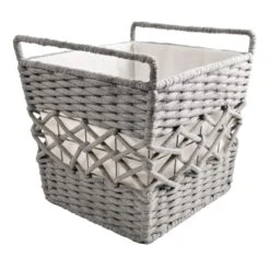 Grey Tapered Rope Laundry Hamper, Small