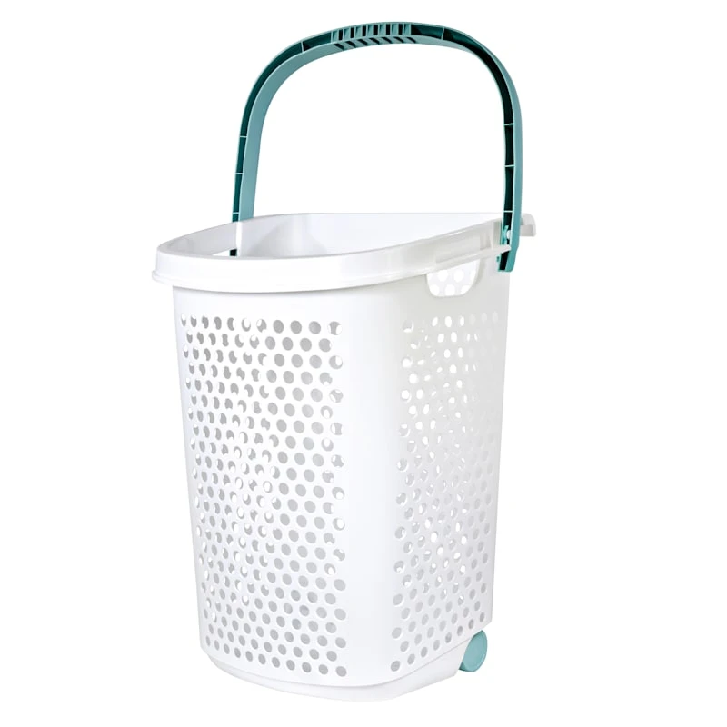Home Logic Laundry Hamper With Wheels, Blue & White 5 Home Logic Laundry Hamper With Wheels, Blue & White - Image 3