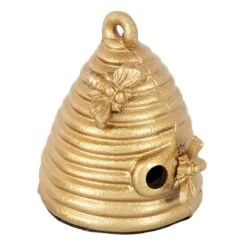Honeybloom Gold Metal Beehive Figurine, 4.8"