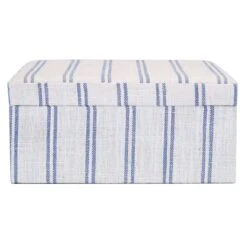 Honeybloom Ivory & Blue Striped Decorative Box, 6x5 -Karaca House Shop honeybloom ivory blue striped decorative box 6x5 3