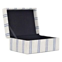 Honeybloom Ivory & Blue Striped Decorative Box, 6x5 -Karaca House Shop honeybloom ivory blue striped decorative box 6x5 4