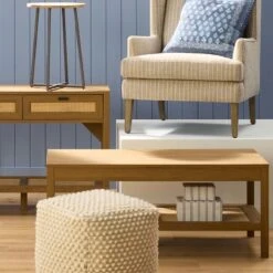 Honeybloom Ivory & Blue Striped Decorative Box, 6x5 -Karaca House Shop honeybloom ivory blue striped decorative box 6x5 8