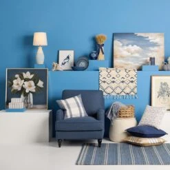 Honeybloom Ivory & Blue Striped Decorative Box, 6x5 -Karaca House Shop honeybloom ivory blue striped decorative box 6x5 9