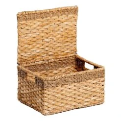 Joan Water Hyacinth Rectangle Storage Basket With Lid, Medium