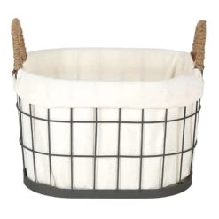 Lined Oval Wire Storage Basket, Large
