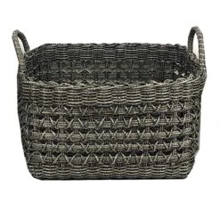 Medium Grey Rectangle Plastic Woven Basket