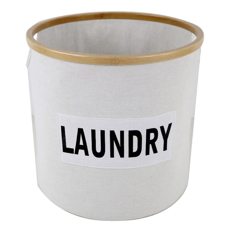 Natural Round Bamboo Fabric Laundry Basket, Small 3 Natural Round Bamboo Fabric Laundry Basket, Small
