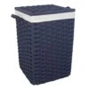Navy Blue Square Laundry Floor Standing Hamper With Ivory Liner, Extra Large -Karaca House Shop navy blue square laundry floor standing hamper with ivory liner extra large