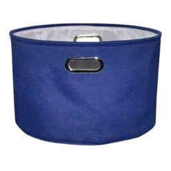 Navy Round Fabric Storage Basket, Medium