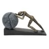 Person Pushing Stone Figurine, 8" -Karaca House Shop person pushing stone figurine 8