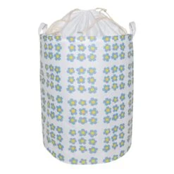 Round Collapsible Canvas Laundry Hamper With Drawstring Liner, Daisy Print