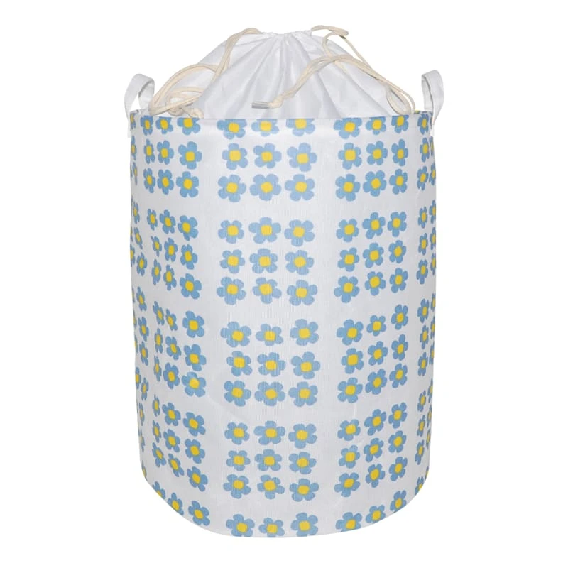 Round Collapsible Canvas Laundry Hamper With Drawstring Liner, Daisy Print 3 Round Collapsible Canvas Laundry Hamper With Drawstring Liner, Daisy Print