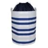 Round Collapsible Canvas Laundry Hamper With Drawstring Liner, Navy Blue