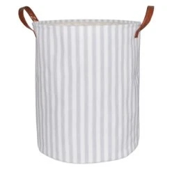 Round Fabric Striped Laundry Hamper With Handles, Large