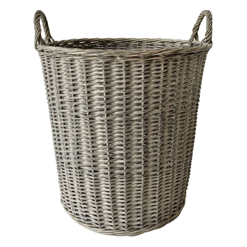 Round Grey Willow Laundry Hamper, Large 3 Round Grey Willow Laundry Hamper, Large