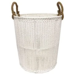 Round White Paper String Storage Basket, Large
