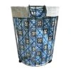 Round Wire Laundry Hamper On Wheels With Removable Liner, Blue Tile -Karaca House Shop round wire laundry hamper on wheels with removable liner blue tile