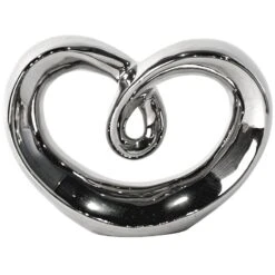 Silver Ceramic Heart Sculpture, 5"