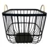 Square Black Metal Storage Basket With Handles, Large -Karaca House Shop square black metal storage basket with handles large