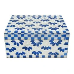 Tracey Boyd Blue Floral Mosaic Box Decor, 8x5