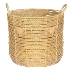 Tracey Boyd Braided Round Basket With Triangle Accents, Medium