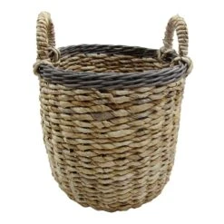 Tracey Boyd Natural Banana Leaf & Rattan Round Basket, Small