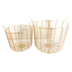 Tracey Boyd Round Gold Metal Storage Basket, Large
